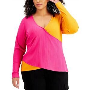 INC International Concepts Ribbed Colorblock Knit Long Top 2XL NWT